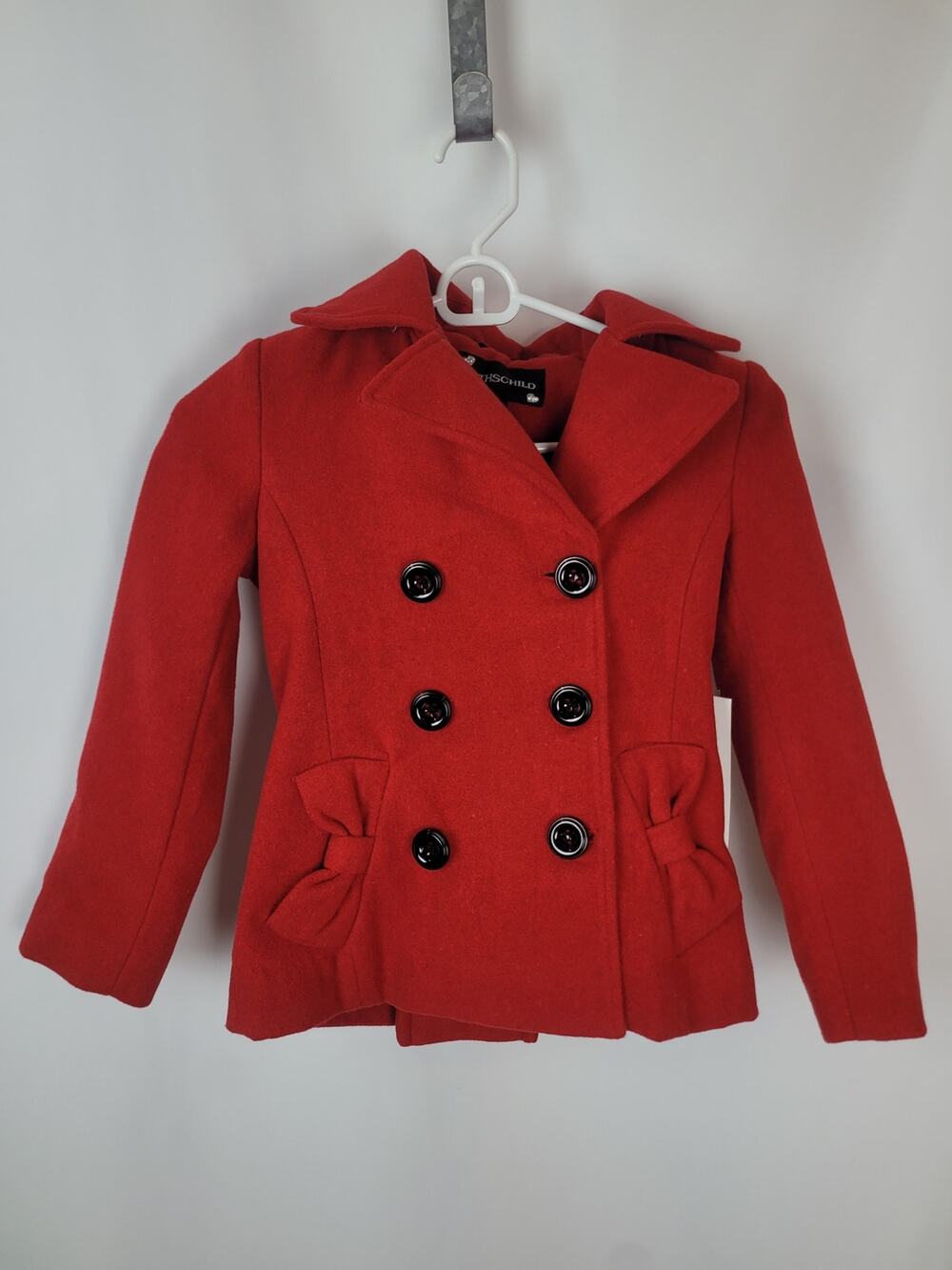 Rothschild Gilrs Hooded Faux Wool Pea Coat Jacket Red Scarlet Size Medium